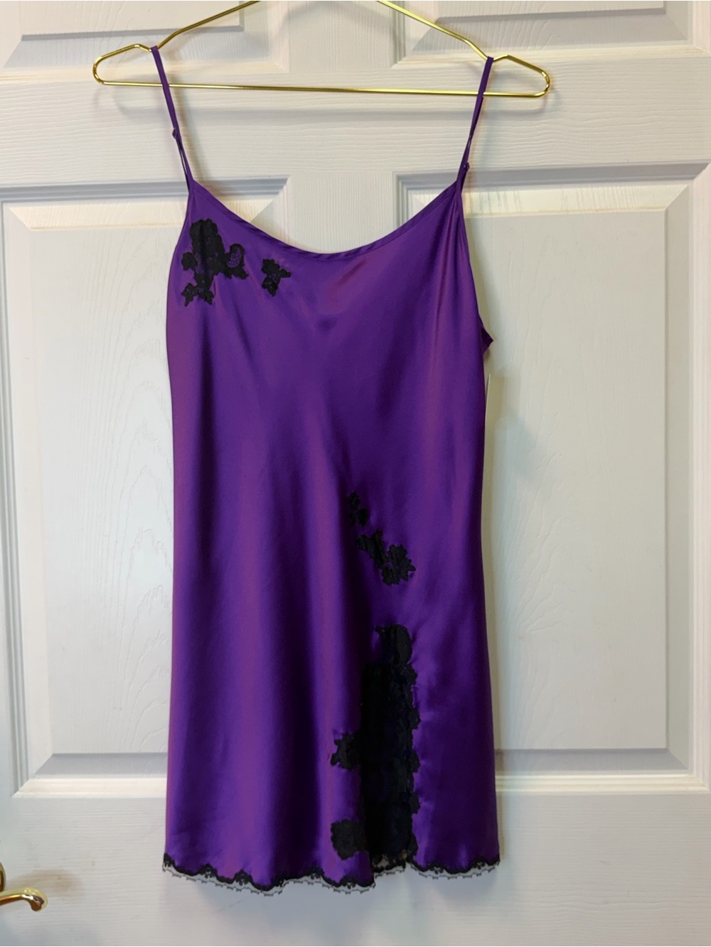 Victoria's Secret Purple Satin Slip with Black Lace Appliqué